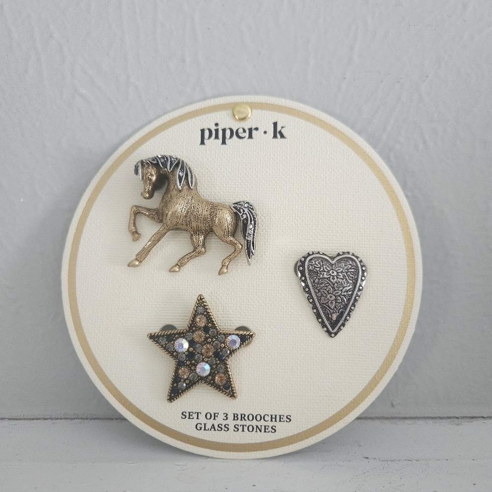 NWT Piper K Western Wild & Sparkle Brooch Pin Set